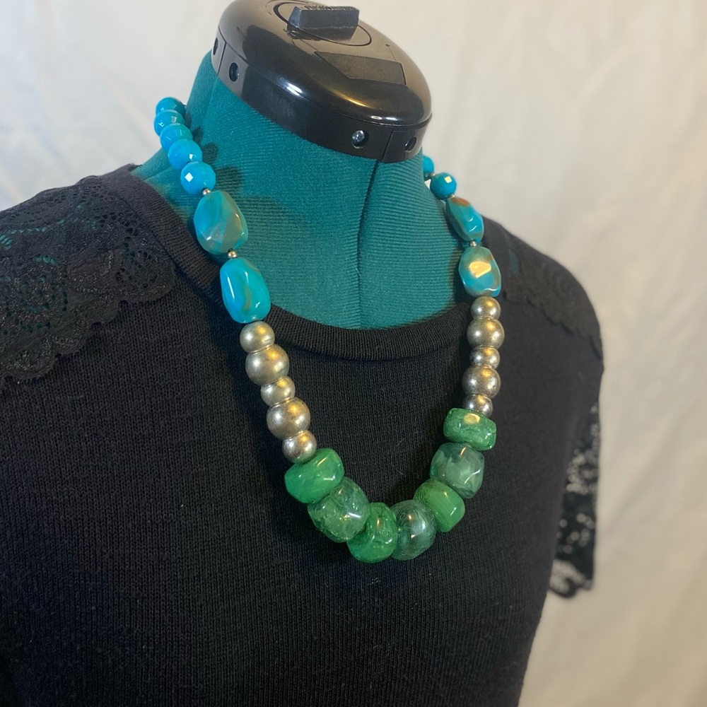 Gold Green Blue Chunky Fashion Necklace